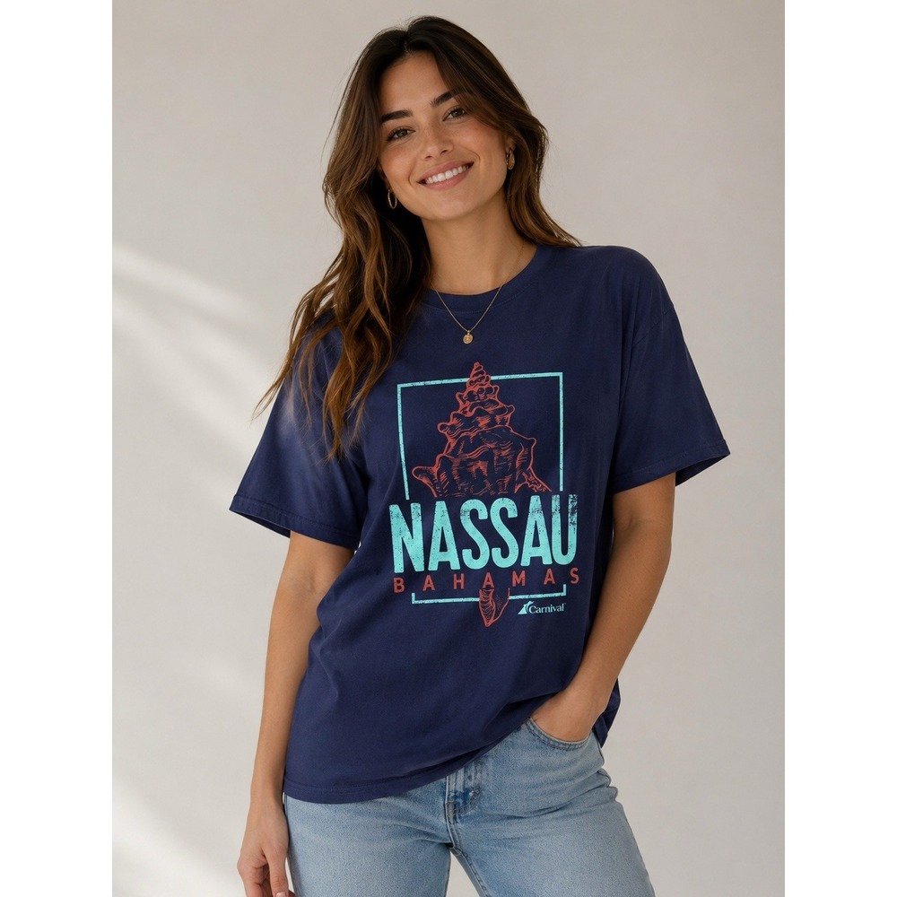 Carnival Cruise Nassau Bahamas Seashell Graphic T-Shirt Women's Large Blue